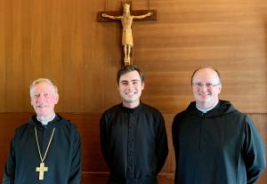 Left to right: Abbot Mark Cooper, O.S.B., Brother Ambrose Halterman, n.O.S.B., Father Bernard Disco, O.S.B.